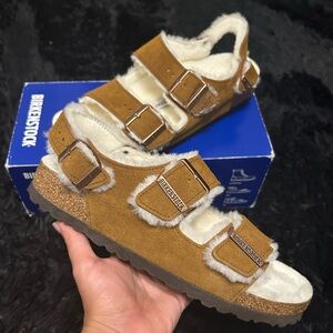 BIRKENSTOCK Milano chestnut suede fur winter sandals shoes women’s eur 40 new